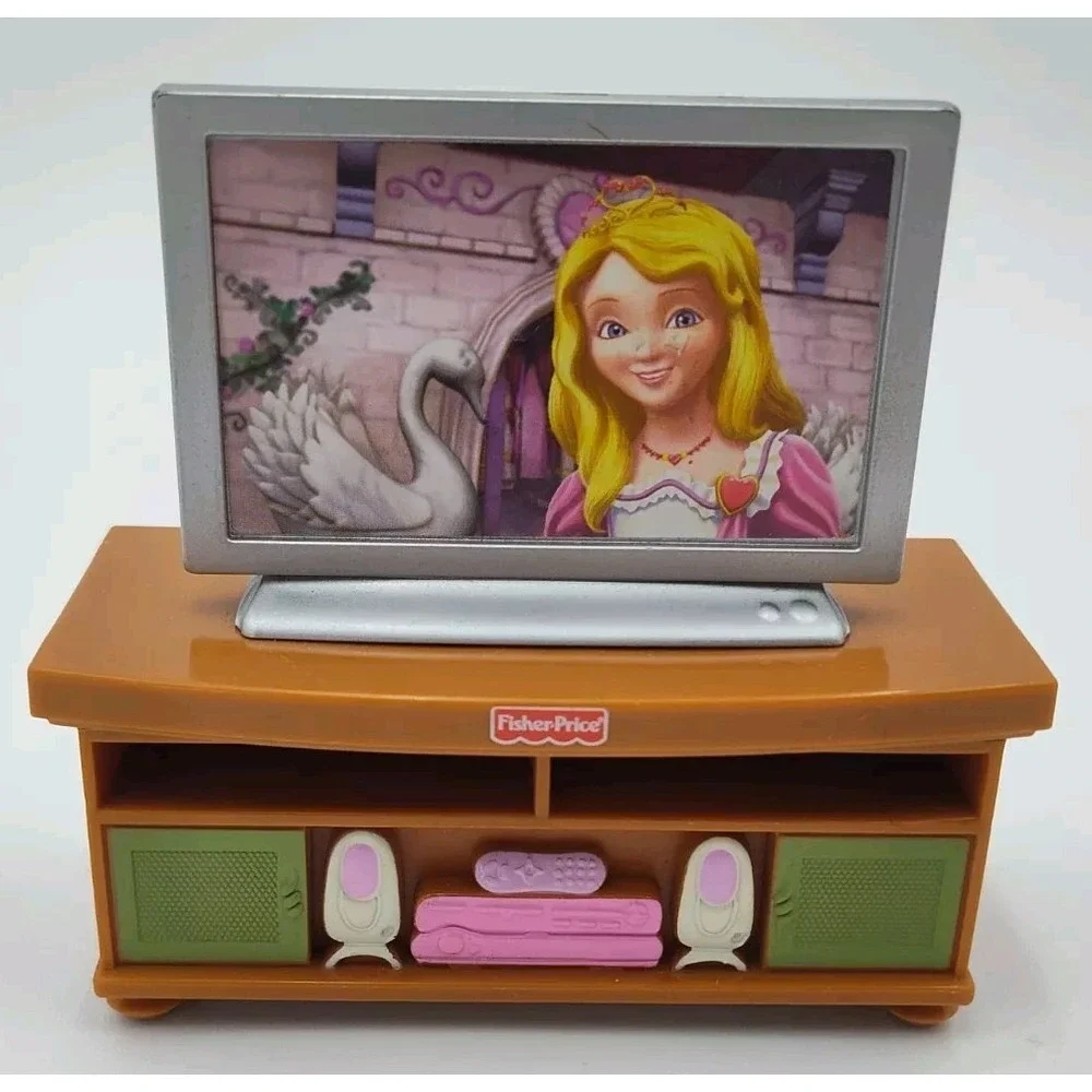 '09 Fisher Price TV Console Screen Loving Family Dollhouse Cabinet‎ B59.0CH-2066